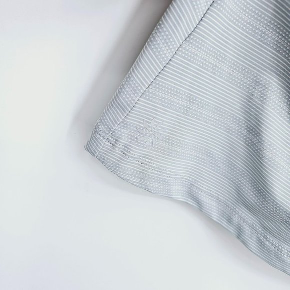 Athleta Max Out Tank Top XL Blue Grey White Stripe Side Tie Dip Back Athleisure - Picture 9 of 13